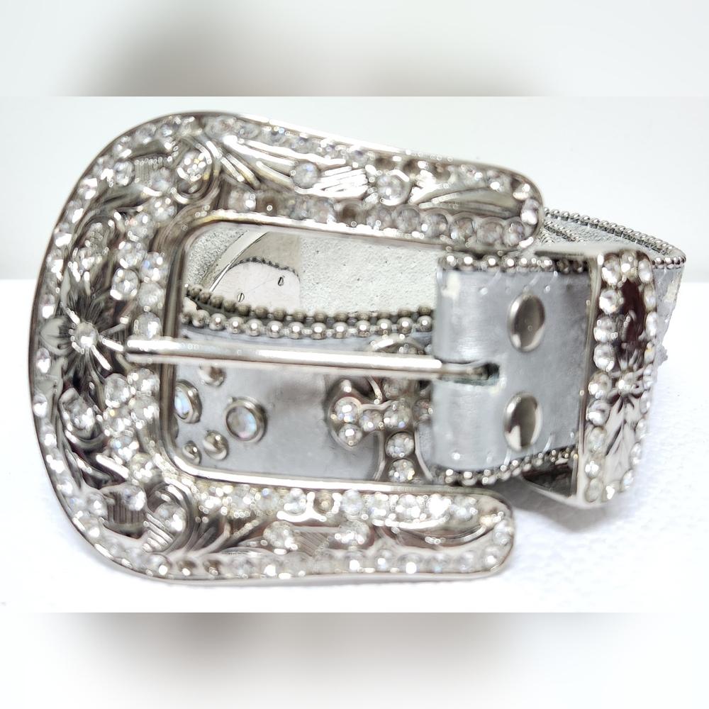 RHINESTONES & STUDS SPARKLING BUCKLE LEATHER BELT